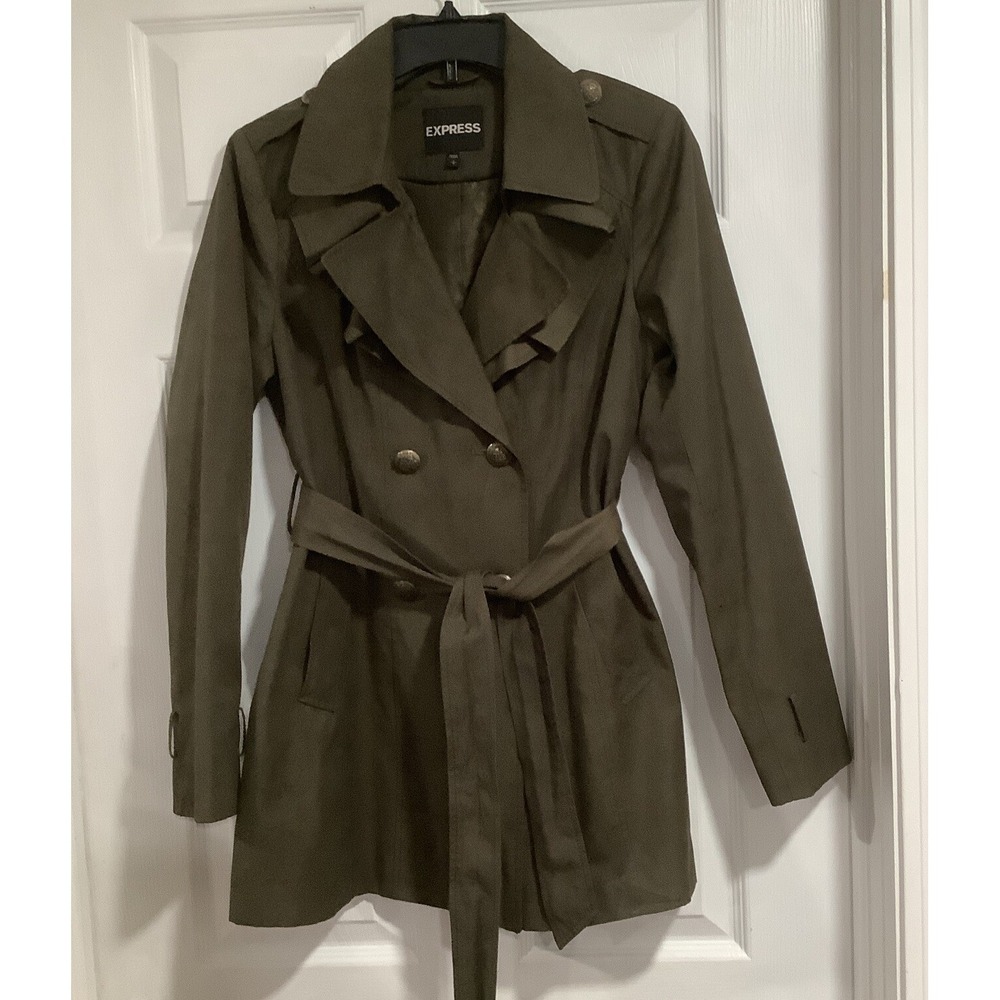 Express Trench Coat Double Breasted Belt Jacket Green,Sizesmall
